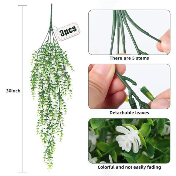 Artificial Hanging Plants Fake Hanging Plant Faux Eucalyptus Leaf Greenery Vine - Picture 3 of 7